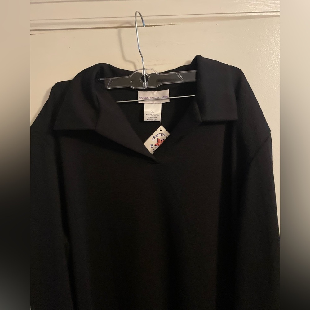 NWT Susan Graver Black Long Sleeve Collar Shift Dress Size Extra Large - Picture 3 of 7